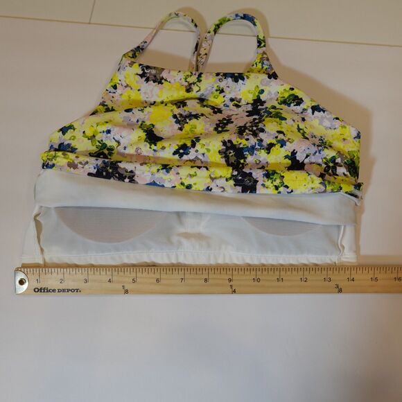 Old Navy Active Powersoft Sports Bra Large Yellow Floral Multicolor Gym Yoga Top - Picture 5 of 12